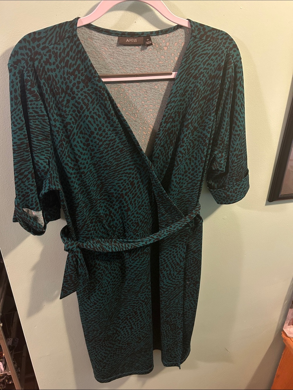 Apt. 9 Teal & Black Wrap Dress with Tie Waist